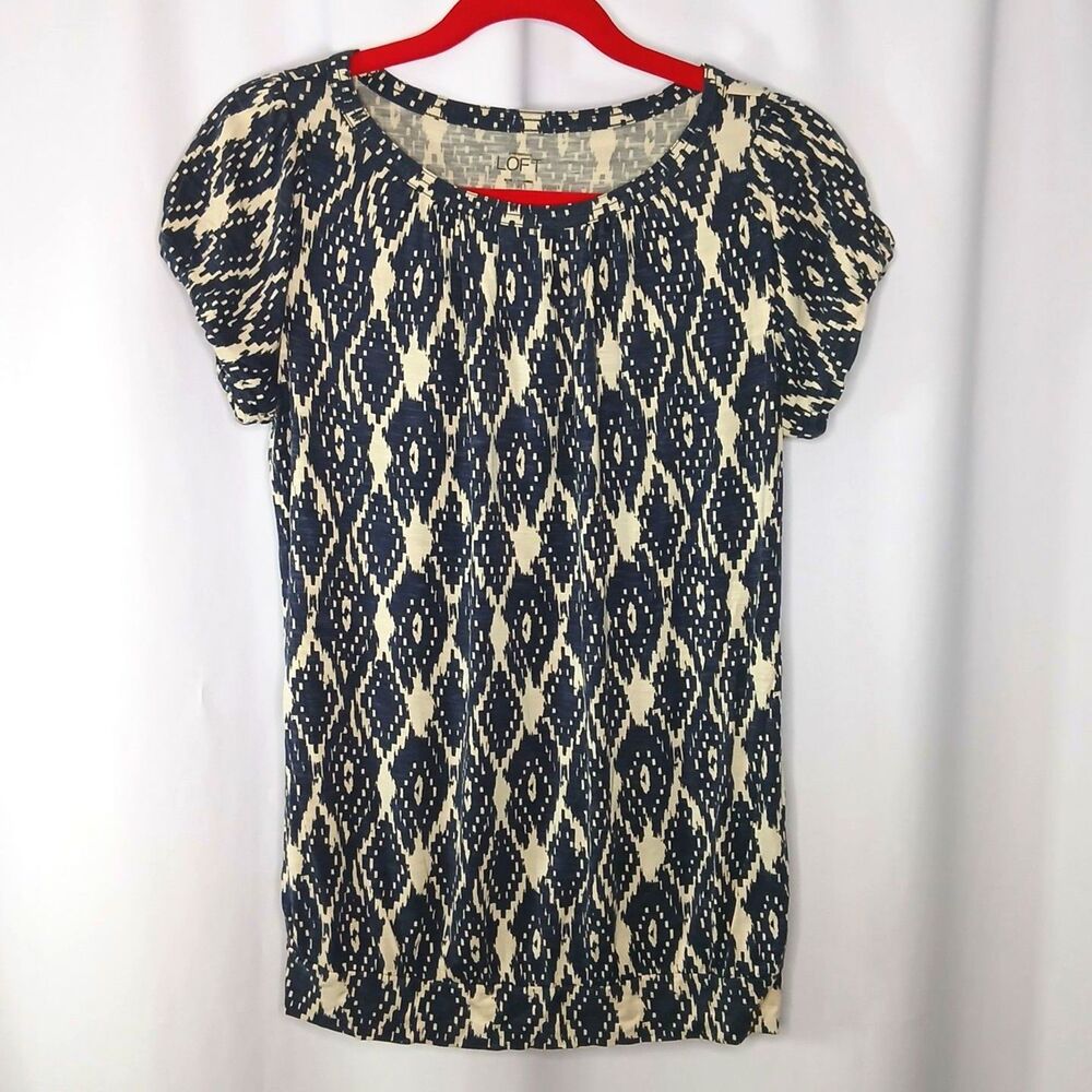 Ann Taylor Loft Rayon Knit Blouse Short Slve Top Crewneck Relaxed Womens Small